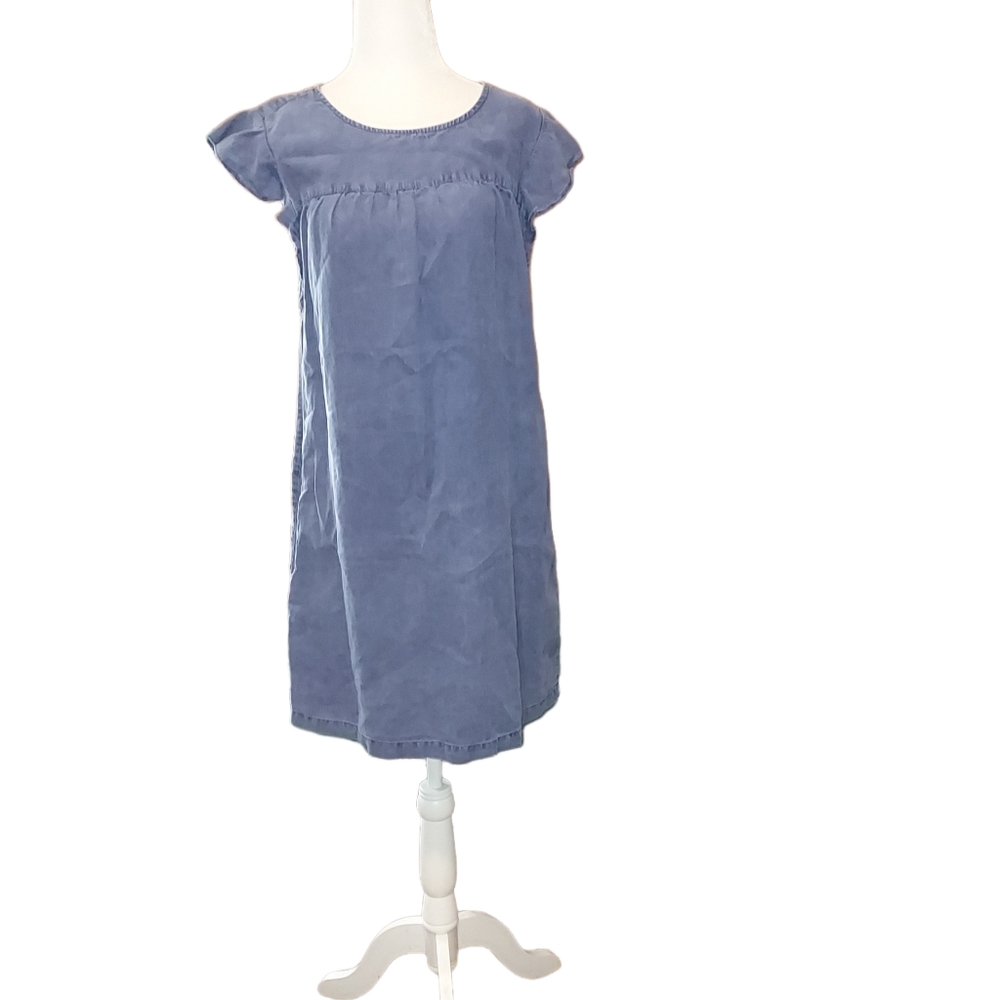 Artisan Ny Sp Midi Dress 100% Linen Denim Blue Flutter Sleeve